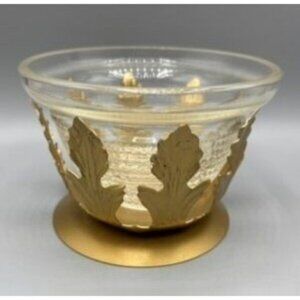 Vtg‎ Candle Holder Gold Leaf Glass Art Deco Votive or Floating Candle